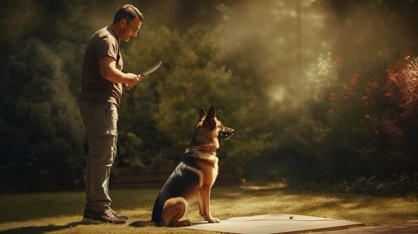 Adiestrador junto a perro Pastor Alemán